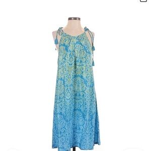 Anthropologie Love Kyla Blue and Green Sleeveless Dress silk polyester size S